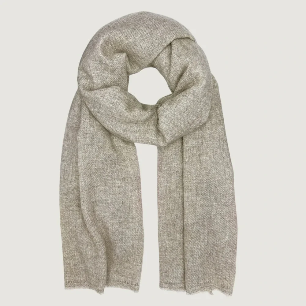 NEW Slate + Salt Beige Handloom 100% Cashmere Scarf Taupe Brown Frayed